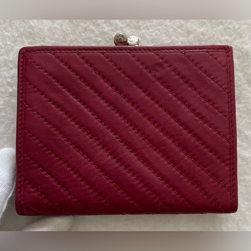 Celine Authentic Vintage Cranberry Leather Compact Wallet - Picture 3 of 15